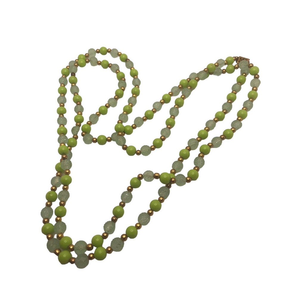 Vintage Long Flapper Style Green & Blue‎ Beaded Necklace